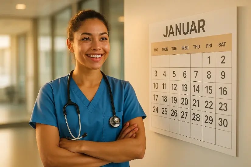 Balkendiagramm mit einem Anstieg der Freischaltungen um 35 % von Dezember auf Januar 2022/2023 und um 65 % von Dezember auf Januar 2023/2024 laut internen Daten von Care Rockets.